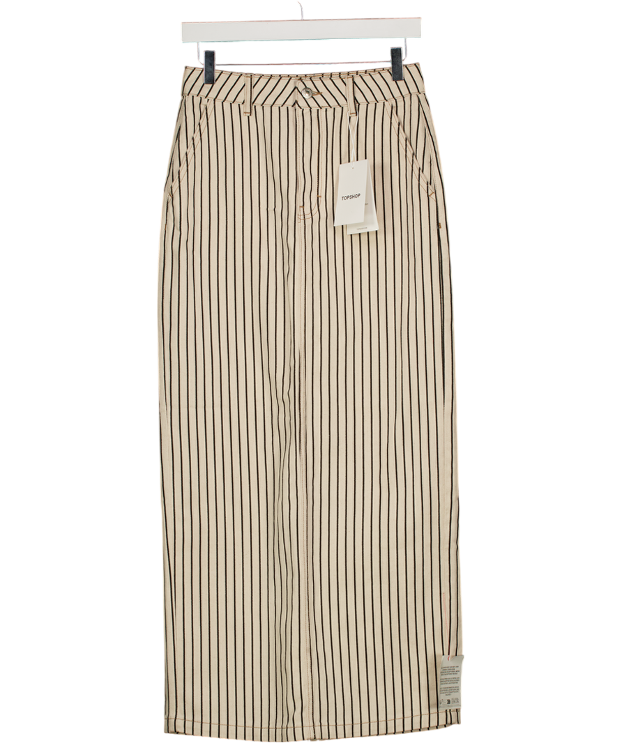 TOPSHOP Denim Column Maxi Skirt In Black And Ecru Stripe UK 6