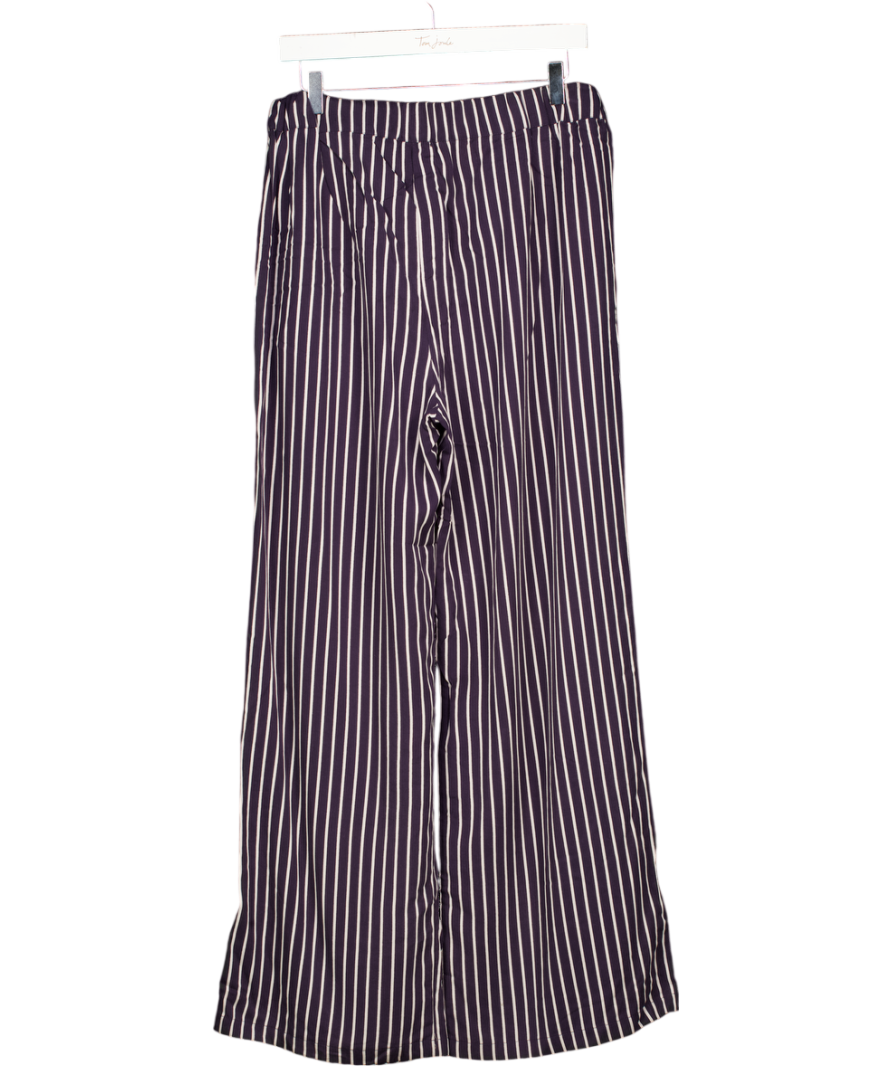 SAINT + SOFIA Navy Blue & White Striped Wide Leg Trousers UK 12