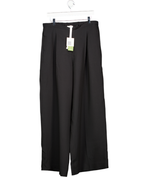 Lilysilk Black Wool Silk Blend Wide Leg Trousers UK 16