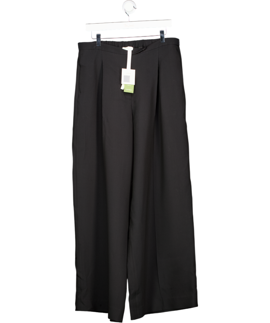 Lilysilk Black Wool Silk Blend Wide Leg Trousers UK 16