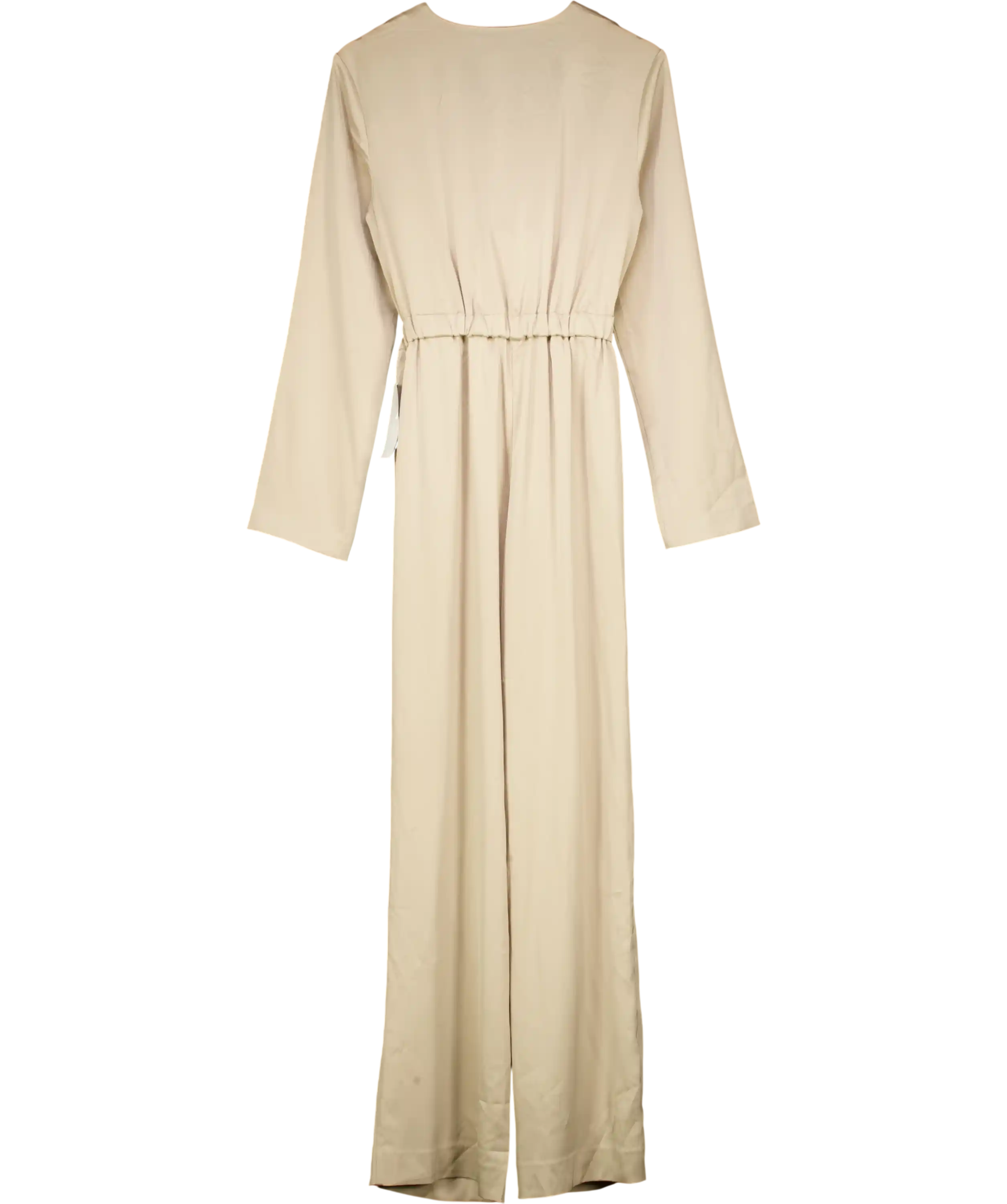 NA-KD Beige X Margaux Dietz Champagne Tie Front Satin Jumpsuit UK 8