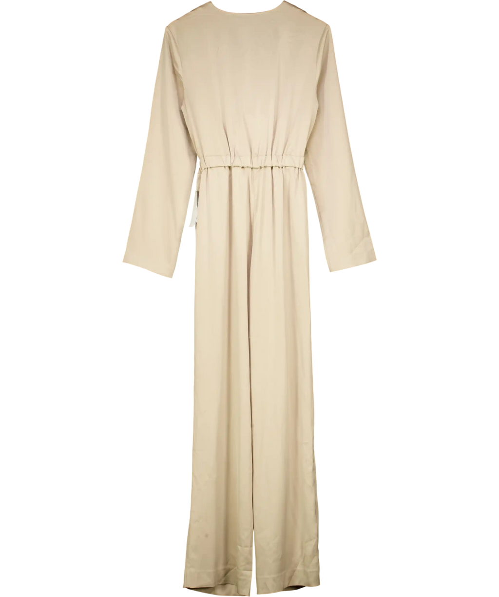 NA-KD Beige X Margaux Dietz Champagne Tie Front Satin Jumpsuit UK 8