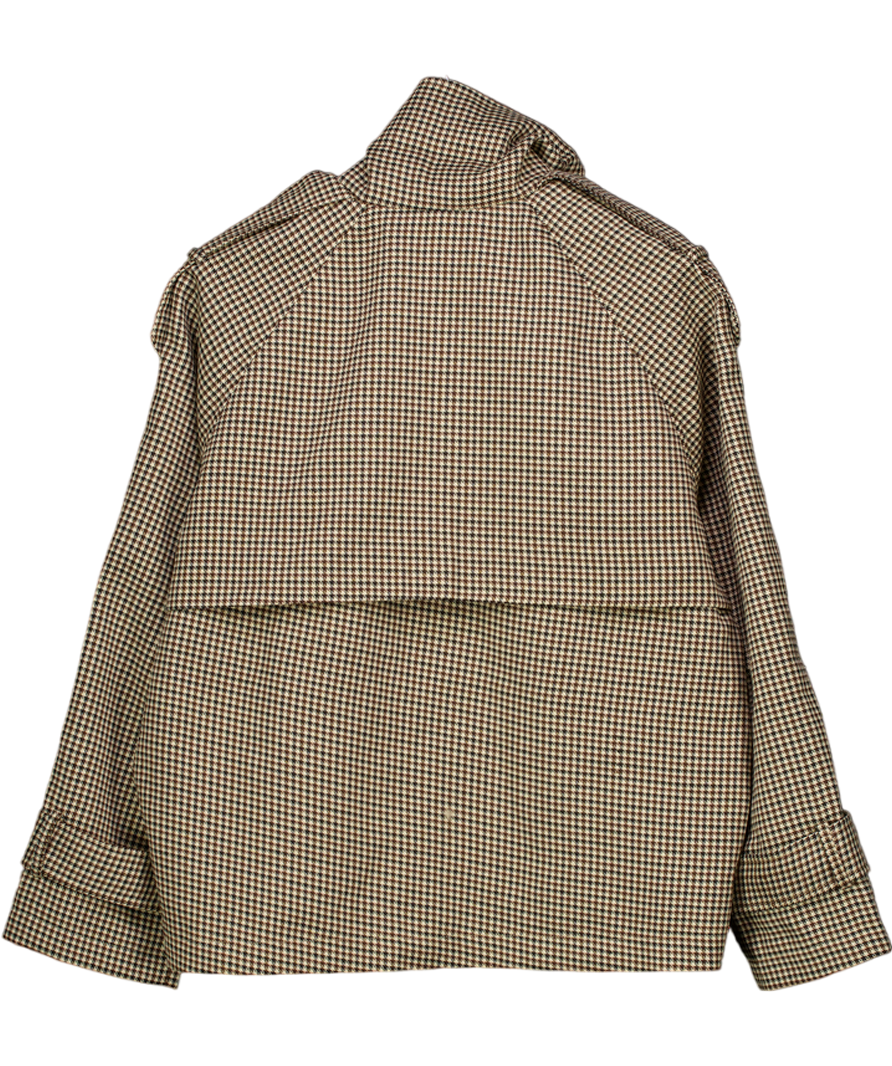 COMMENSE Brown Houndstooth Check Funnel Neck Bonber Jacket UK S