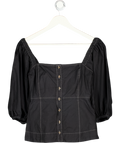 GANNI Black Contrast Stitch Puff Sleeve Top UK 6