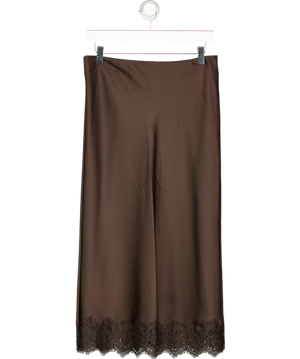 ZARA Brown Satin Lace Trim Midi Skirt UK S