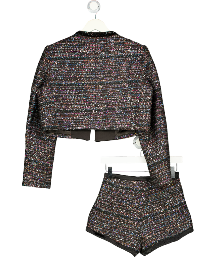 MISS ROSIER 2-piece Black Sequin Tweed Shorts And Jacket Set UK S