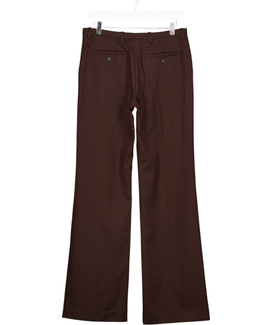 THE FRANKIE SHOP Chocolate Brown Wool Blend Straight Leg Trouser UK M