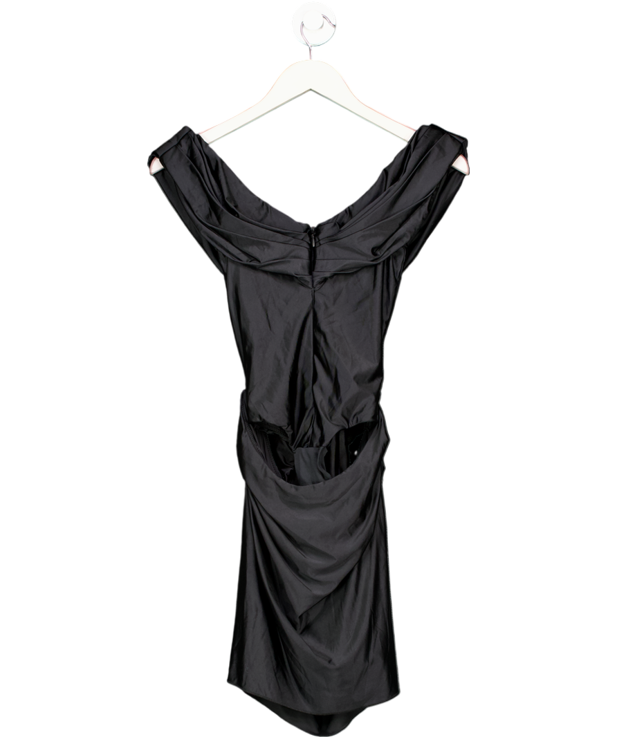 Oh Polly Maeve Off-shoulder Draped Mini Dress In Black Shine UK 6