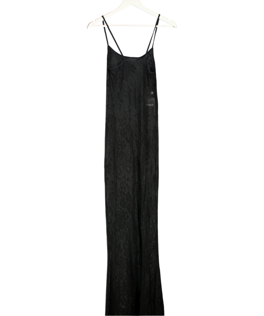 Black Sheer Lace Bodycon Maxi Dress UK S