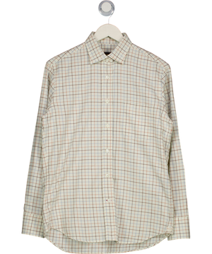 PURDEY Cream Brushed Cotton Check Shirt With Mother Of Pearl Buttons UK 8