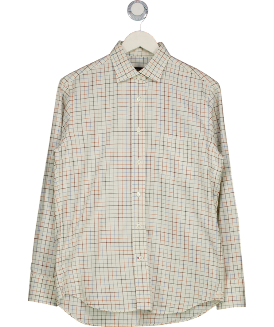 PURDEY Cream Brushed Cotton Check Shirt With Mother Of Pearl Buttons UK 8
