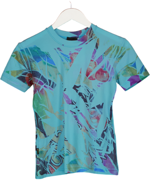 Just Cavalli Blue Printed Fitted T-shirt UK L