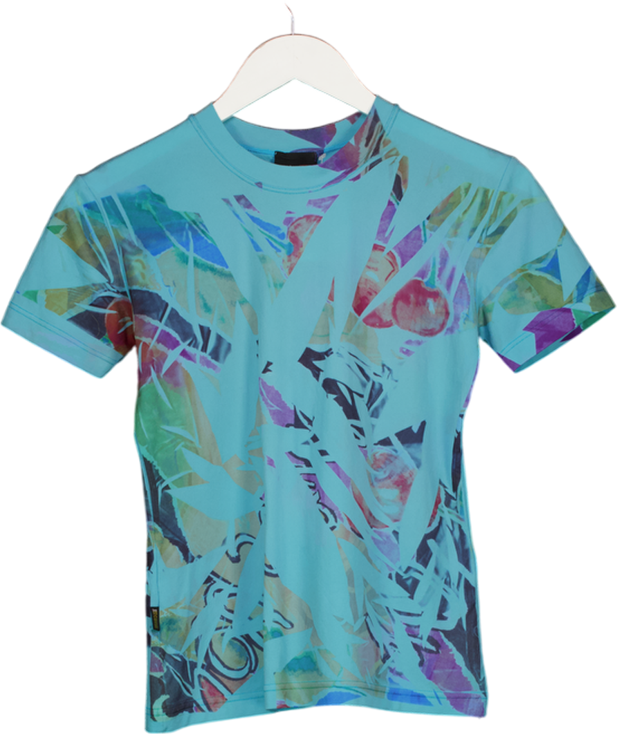 Just Cavalli Blue Printed Fitted T-shirt UK L