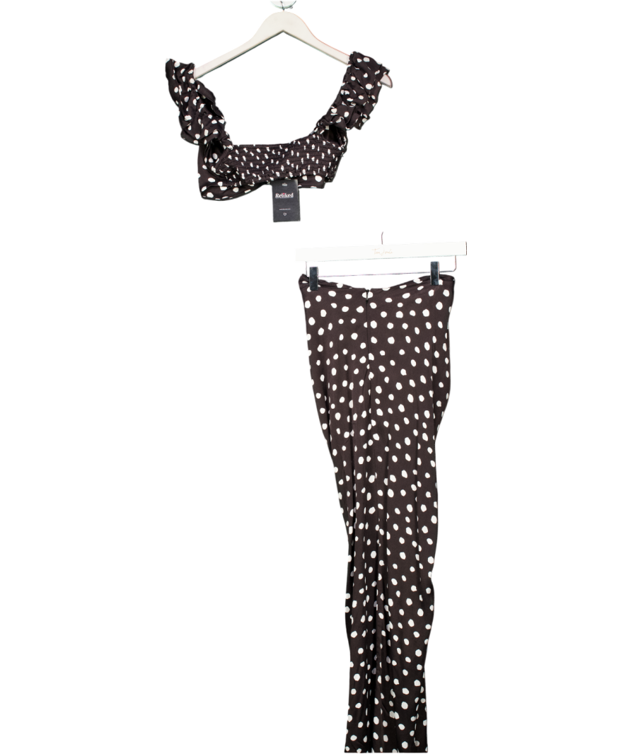 Majorelle Black Polka Dot Crop Top And Skirt Set UK M