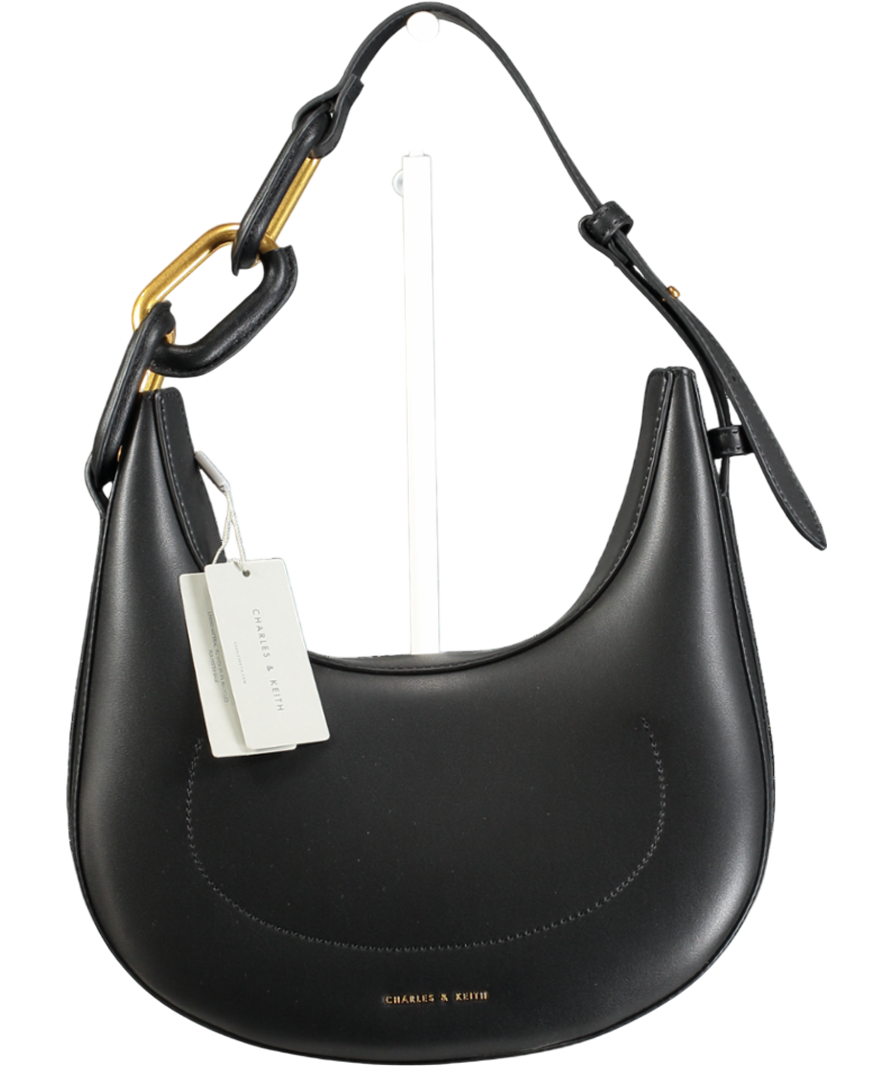 Charles & Keith Black Kora Metallic-accent Moon Bag