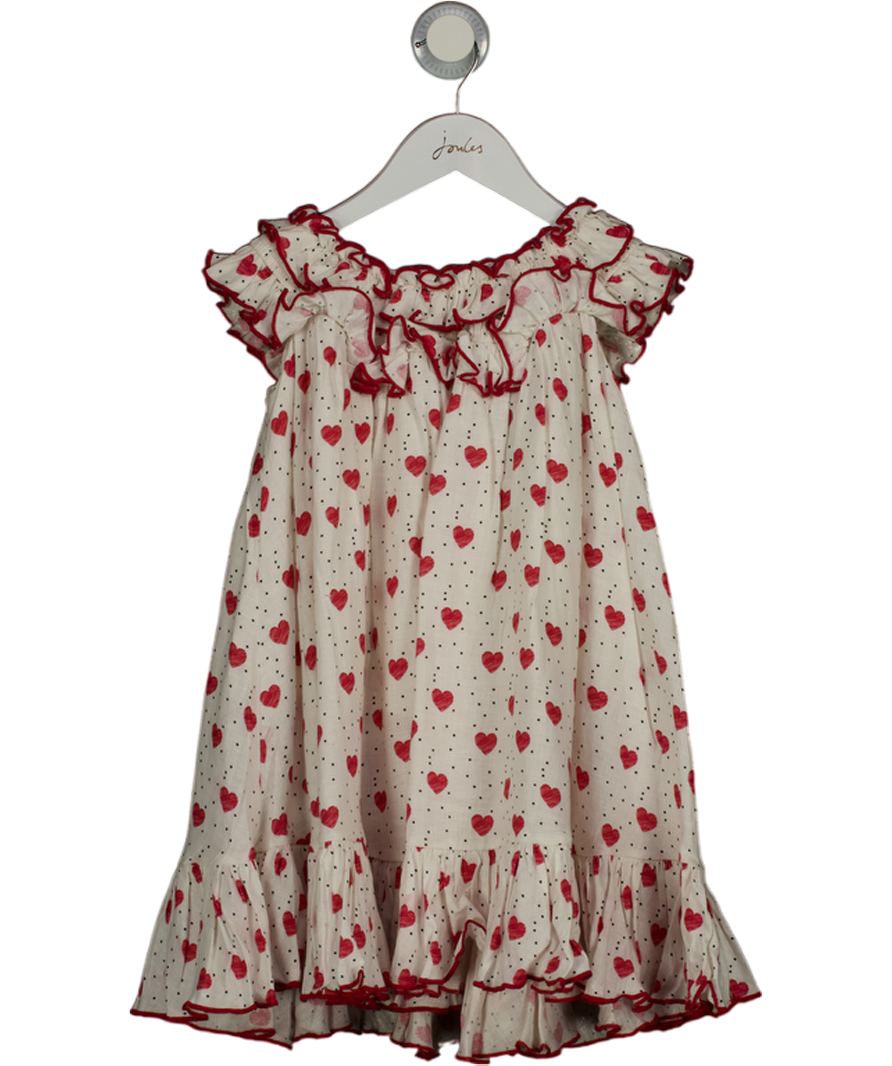 GUL HURGEL White 100% Linen Heart Print Dress 4 - 5 Years