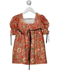 amaia Orange Square Neck Floral Puff Sleeve Dress 5 Years