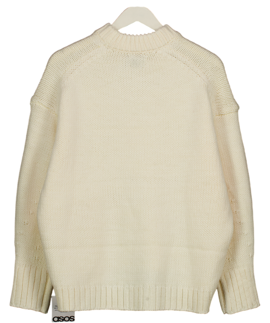 ASOS Super Oversized Chunky Crew Neck Jumper With Curved Hem In Cream UK XS