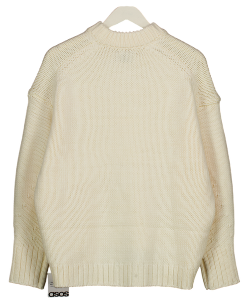 ASOS Super Oversized Chunky Crew Neck Jumper With Curved Hem In Cream UK XS