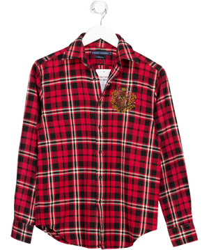Ralph Lauren Red Embroidered Crest Patch Plaid Classic Fit Cotton Shirt Us6 UK 10