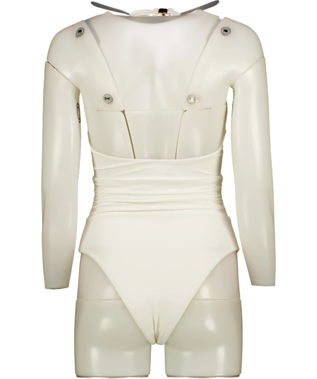 KAREN MILLEN White  / Gold Shell Hardware Halterneck Swimsuit UK XS