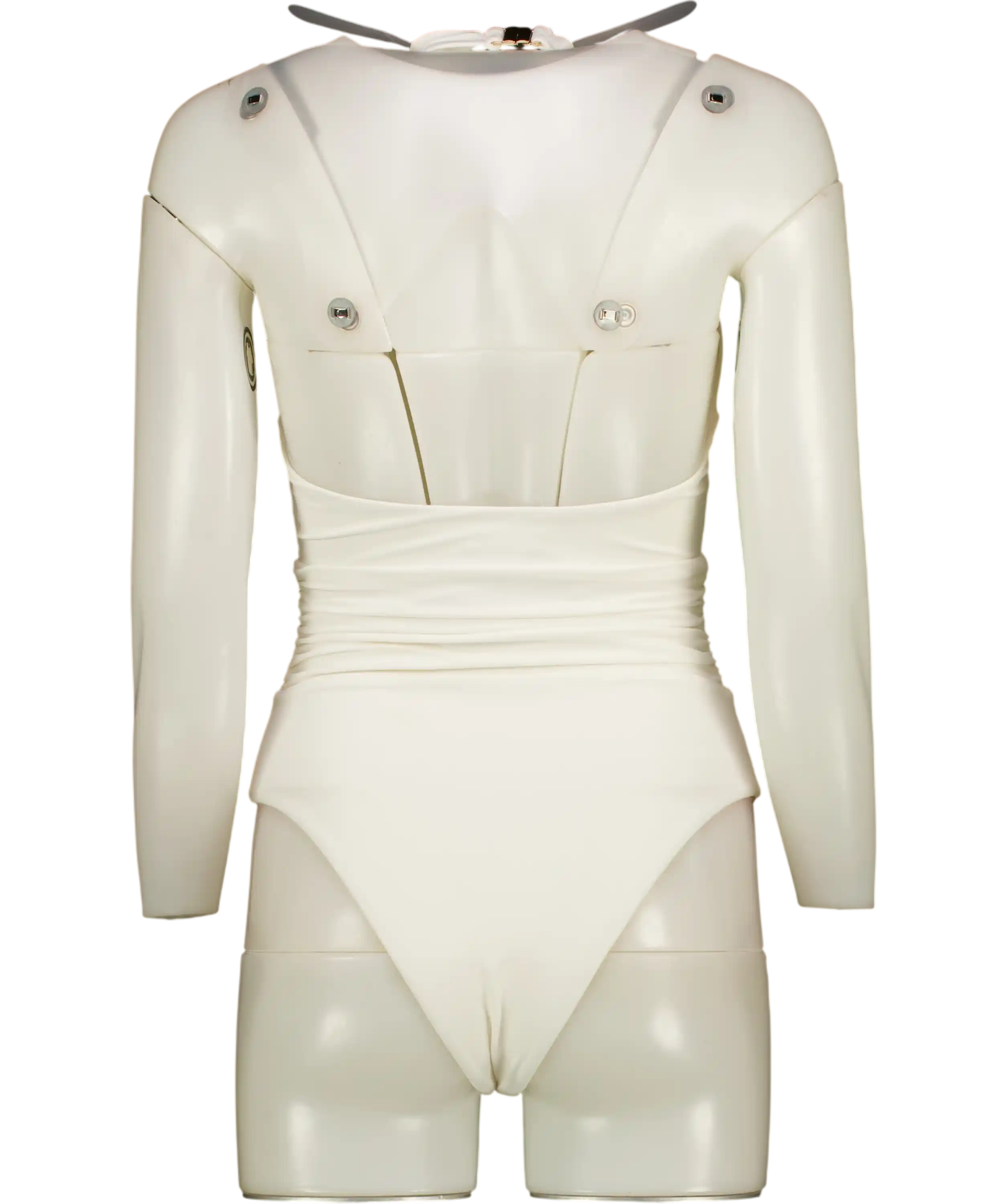 KAREN MILLEN White  / Gold Shell Hardware Halterneck Swimsuit UK XS