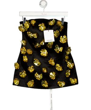 ARRANGE Black / Gold 3d Floral Longline Bandeau Top In Black UK 10