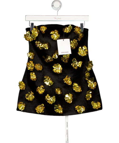 ARRANGE Black / Gold 3d Floral Longline Bandeau Top In Black UK 10