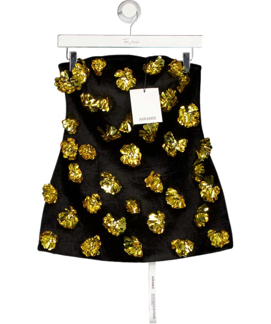 ARRANGE Black / Gold 3d Floral Longline Bandeau Top In Black UK 10