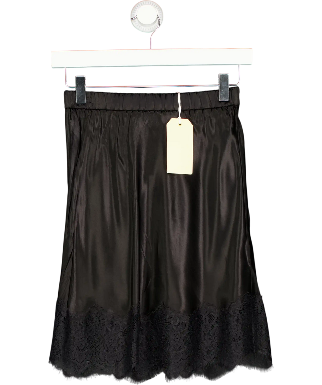 SINEAD KEARY Black Satin Lace Mini Skirt UK XS