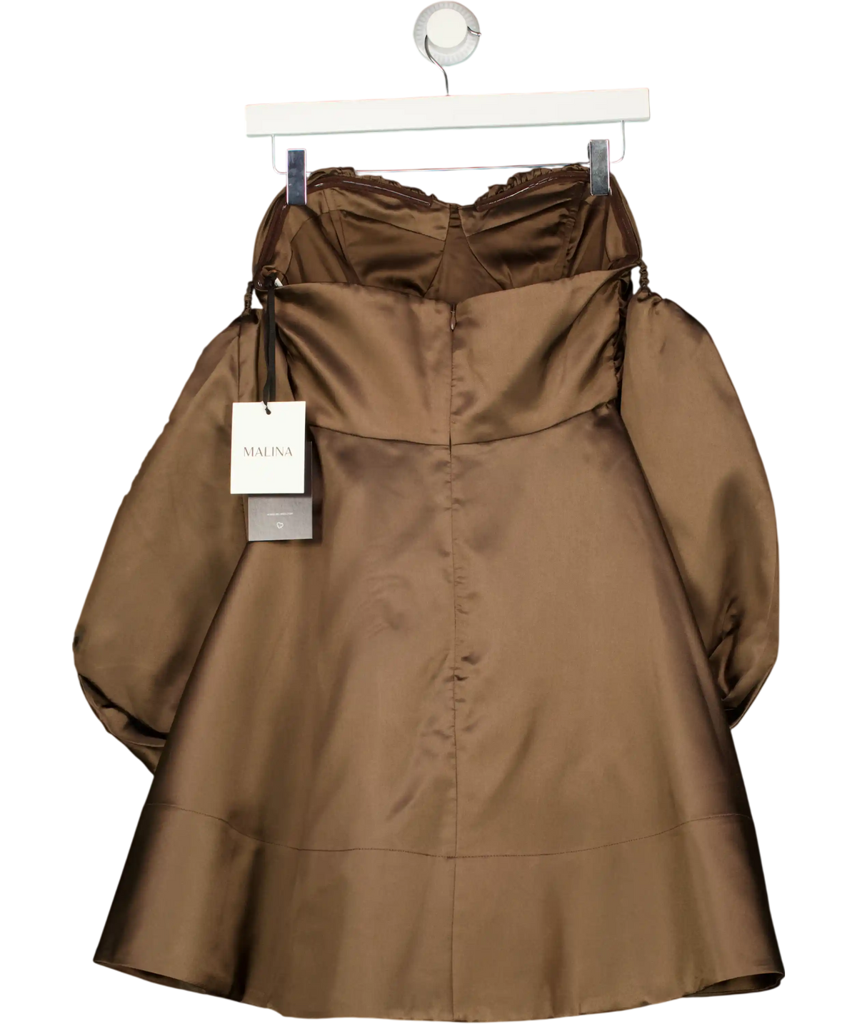 BY MALINA Chocolate Brown Val Off Shoulder Mini Dress UK XS