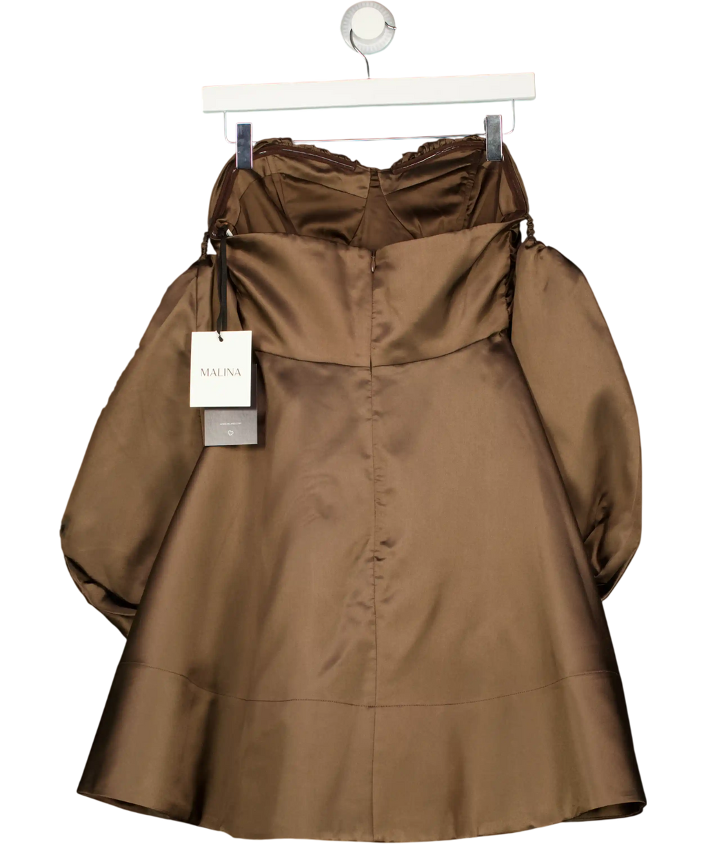 BY MALINA Chocolate Brown Val Off Shoulder Mini Dress UK XS