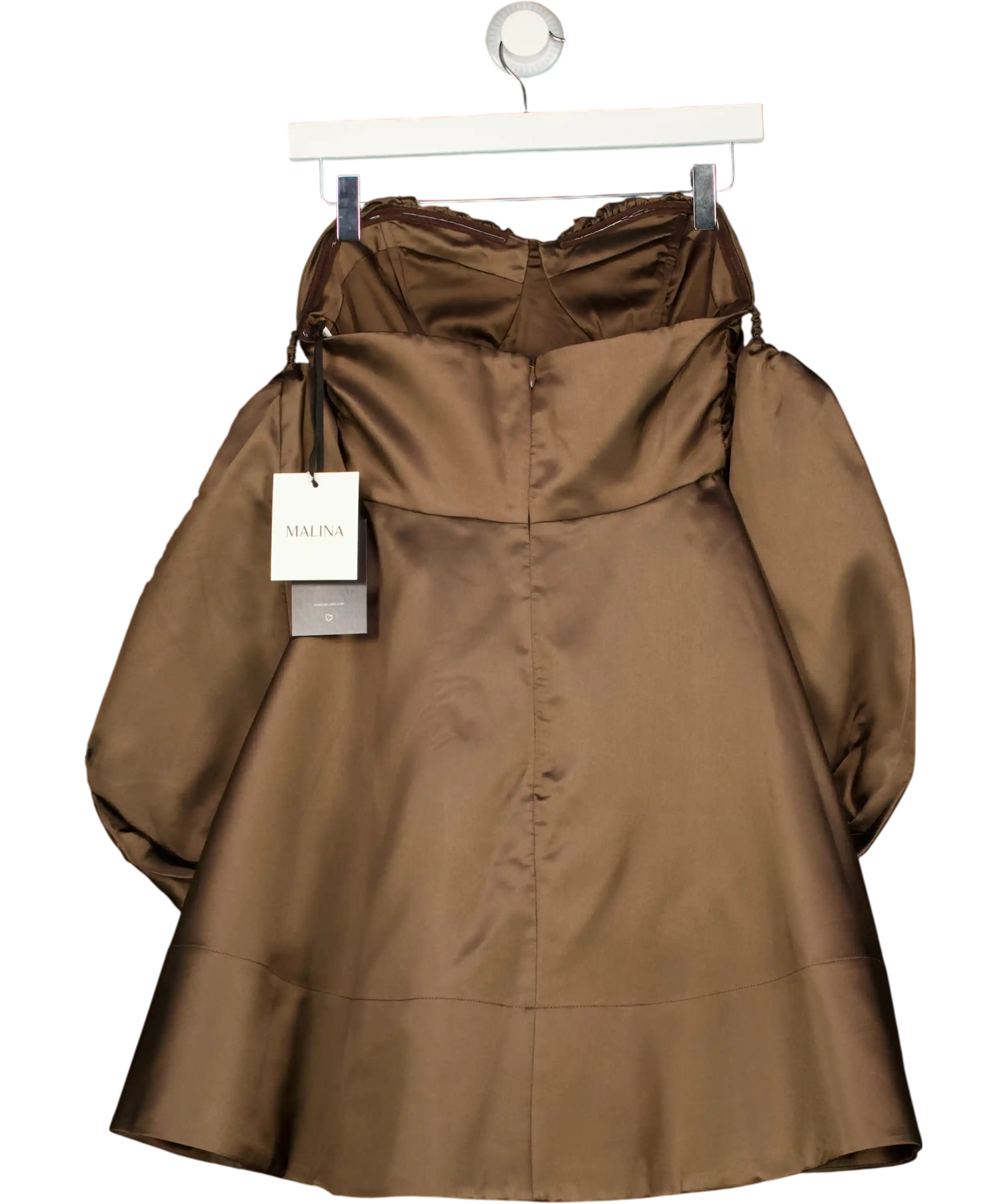 BY MALINA Chocolate Brown Val Off Shoulder Mini Dress UK XS