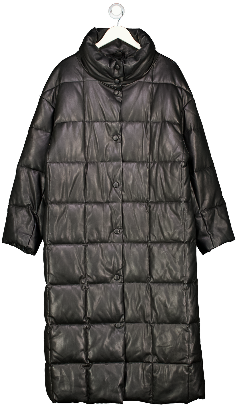 ASOS Black Faux Leather Long Puffer Coat UK 10