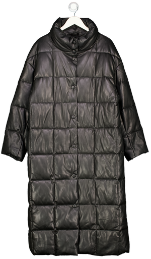 ASOS Black Faux Leather Long Puffer Coat UK 10