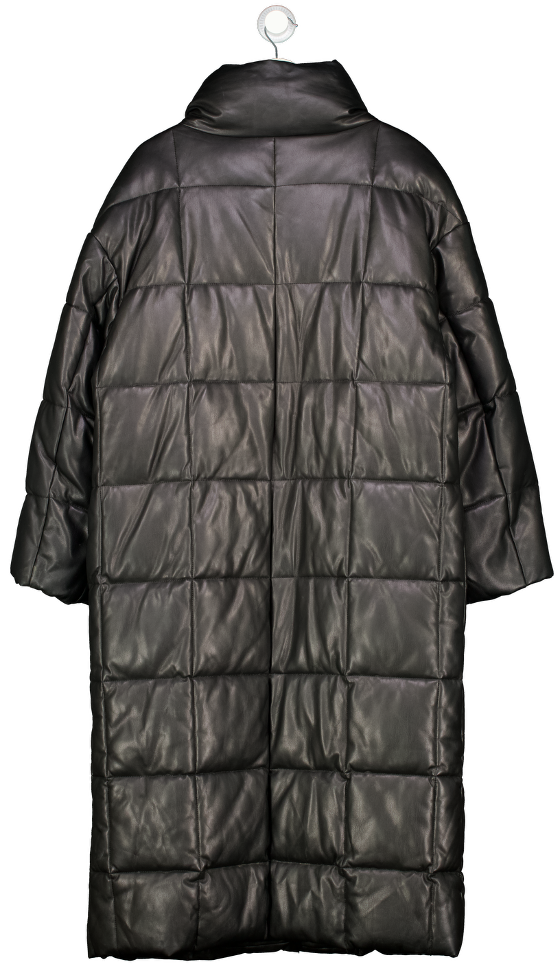 ASOS Black Faux Leather Long Puffer Coat UK 10