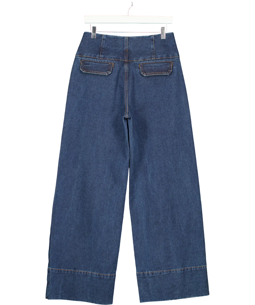 KAREN MILLEN Blue Denim Button Front Wide Leg Jeans UK 10