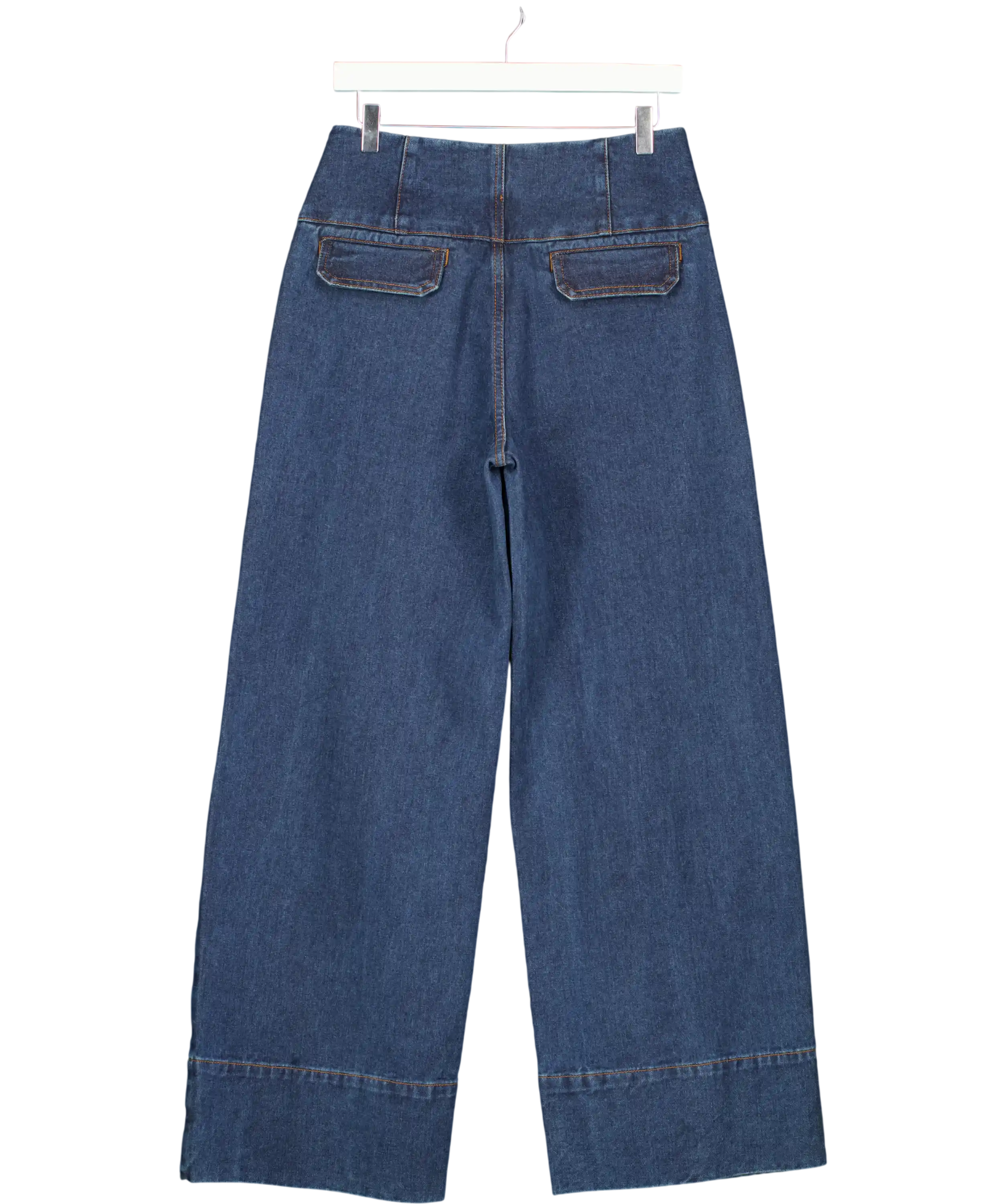 KAREN MILLEN Blue Denim Button Front Wide Leg Jeans UK 10