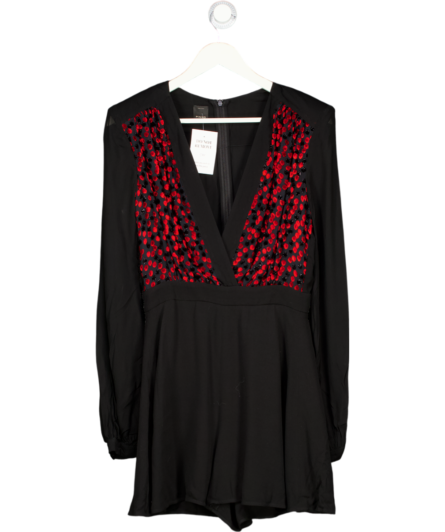 Pinko Black & Red V-neck Textured Playsuit UK 10