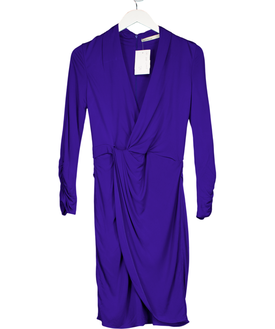 Karen Millen Cobalt Blue Long Sleeve Knot Front Slinky Jersey Dress UK 10