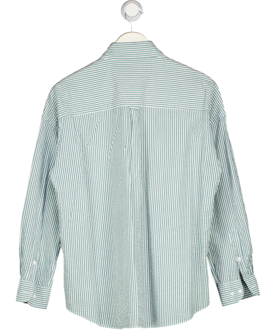 WNU WITH NOTHING UNDERNEATH Green Seersucker  Striped Boyfriend Shirt UK M