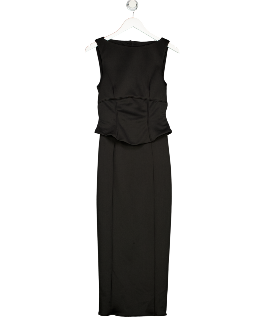ASOS Pencil Midi Dress With Peplum Corset Bodice In Black Scuba-style Fabric UK 10