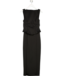 ASOS Pencil Midi Dress With Peplum Corset Bodice In Black Scuba-style Fabric UK 10