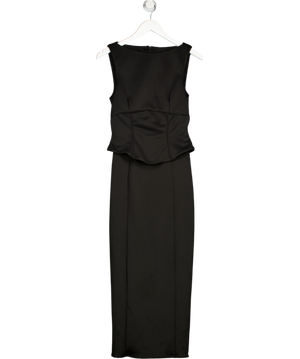 ASOS Pencil Midi Dress With Peplum Corset Bodice In Black Scuba-style Fabric UK 10