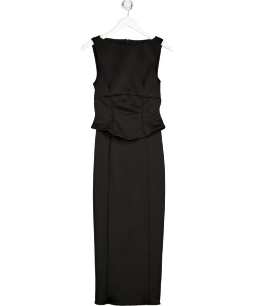 ASOS Pencil Midi Dress With Peplum Corset Bodice In Black Scuba-style Fabric UK 10