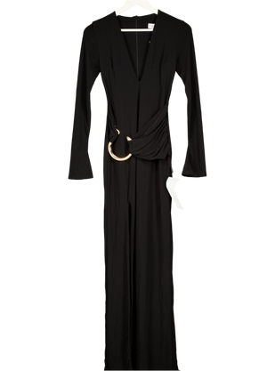 Club L Black Plunge Maxi Dress With Gold Belted Detail UK 8