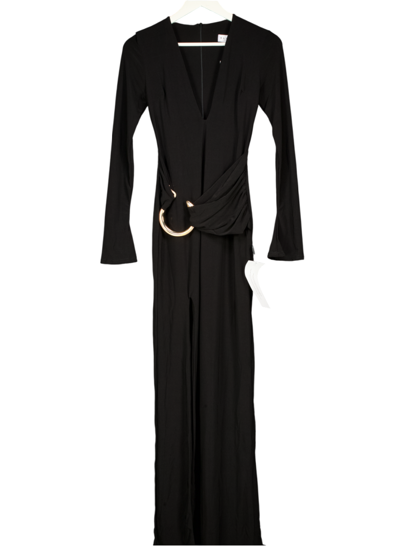 Club L Black Plunge Maxi Dress With Gold Belted Detail UK 8