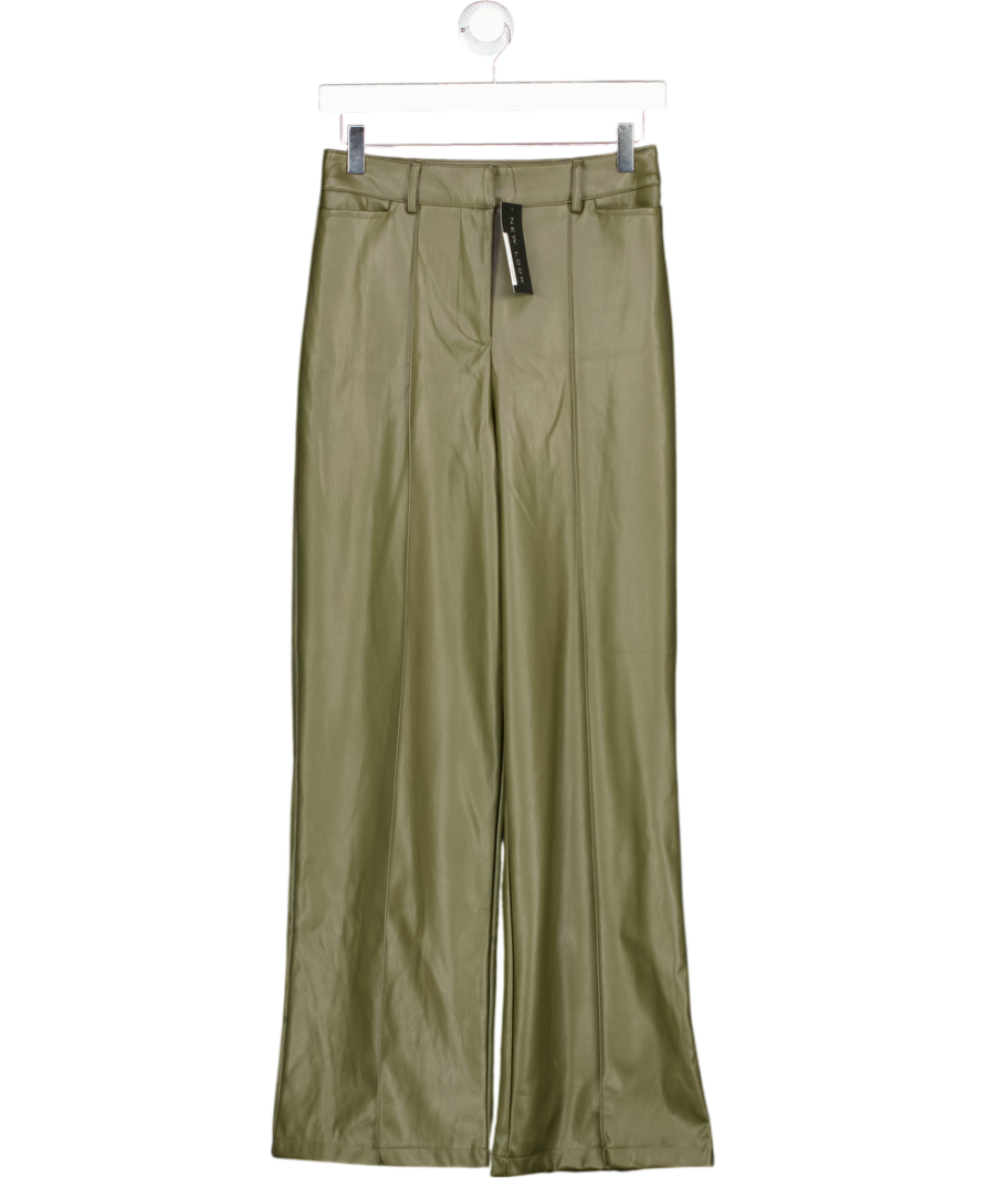 New Look Green Khaki Faux Leather Wide Leg Trousers UK 8
