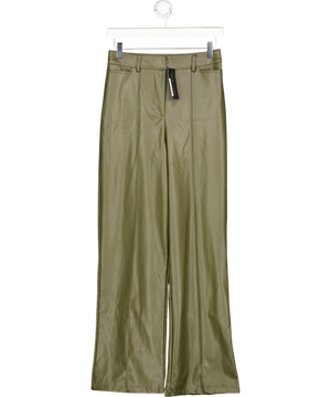 New Look Green Khaki Faux Leather Wide Leg Trousers UK 8