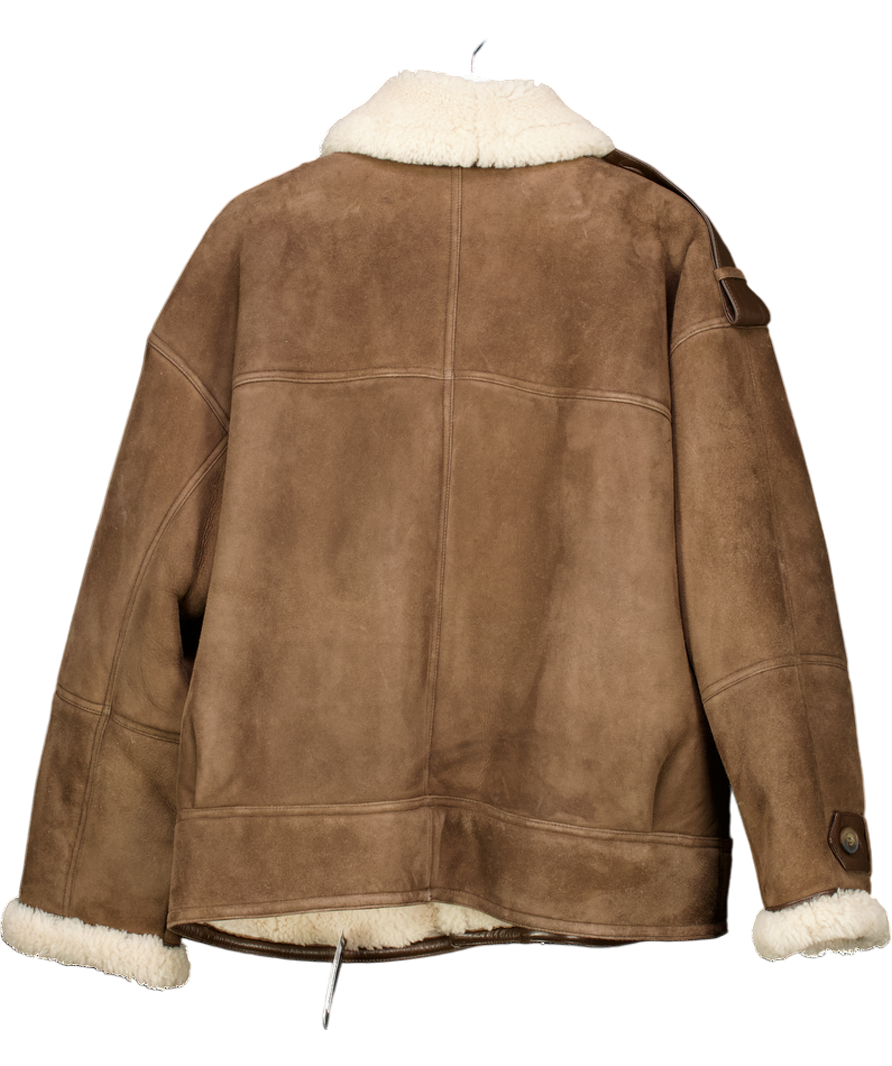 MEOTINE. Brown Brown Lambskin Shearling Jacket With Leather Details UK M/L